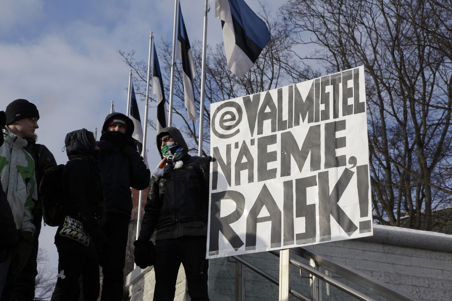 Недавний митинг против ACTA в центре Таллинна. Надпись на плакате (возможно, относящаяся к правящей коалиции): "На электронных выборах увидим, зараза!"