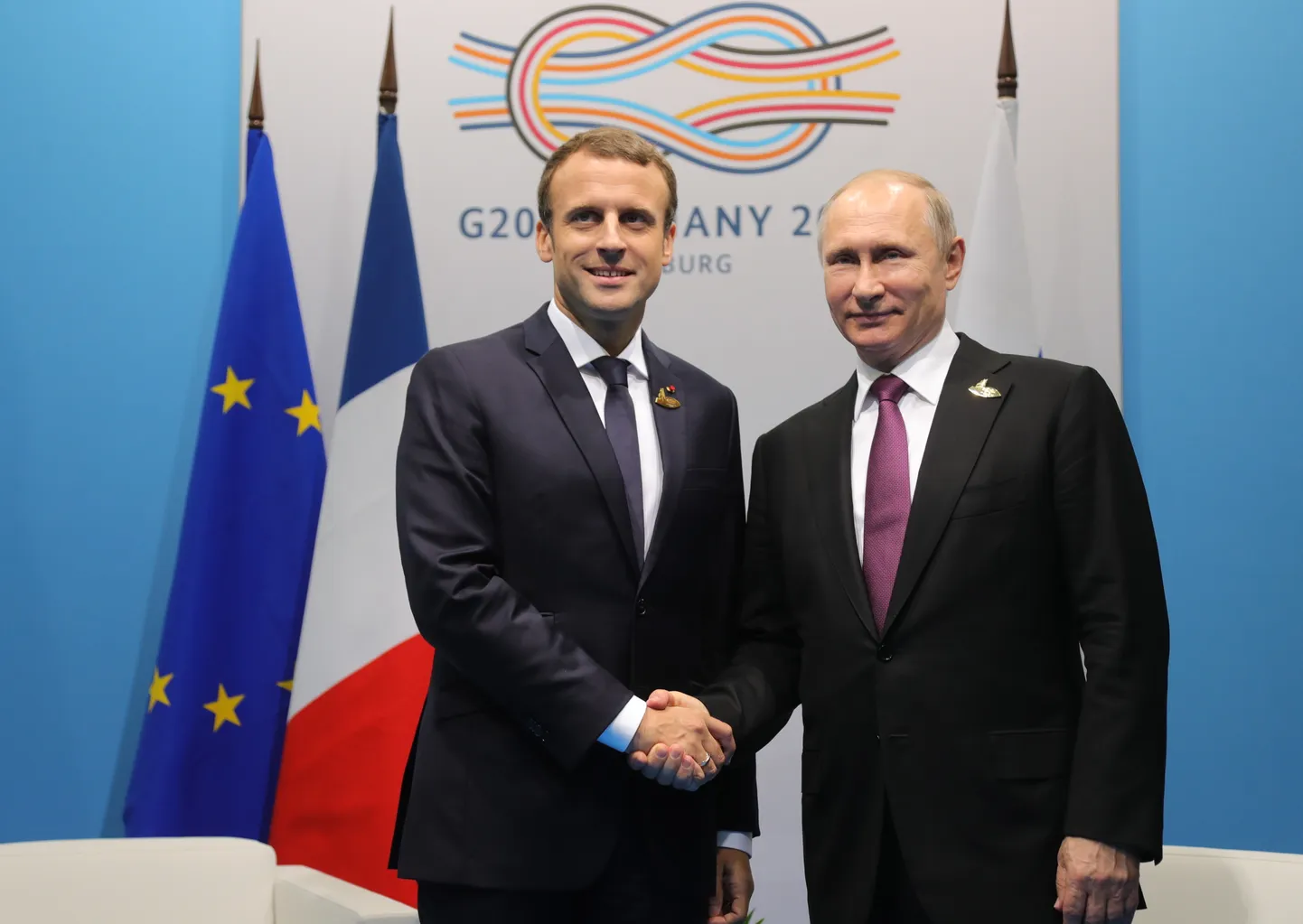 Prantsusmaa president Emmanuel Macron ja Venemaa riigipea Vladimir Putin G20 kohtumisel Hamburgis eelmisel suvel.