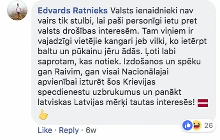 Ekrānšāviņš no NA biedra Edvarda Ratnieka komentāra pie Dzintara video