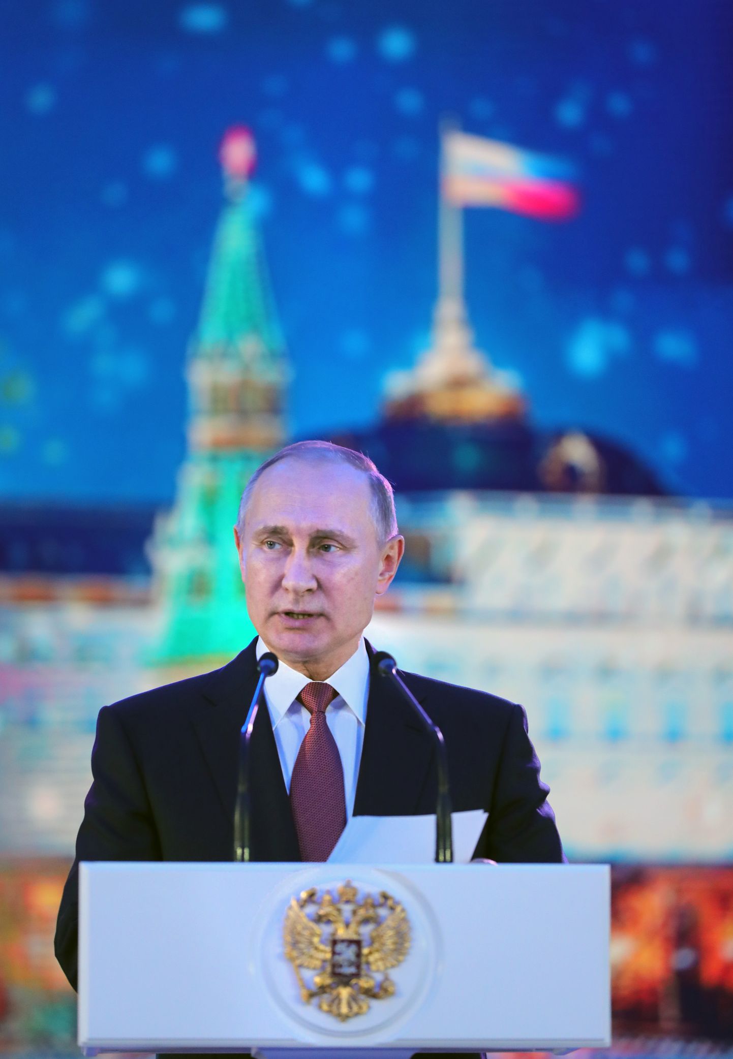 3267713 12/27/2017 December 27, 2017. Russian President Vladimir Putin speaks at the reception to mark the New Year holiday at the Kremlin. Michael Klimentyev/Sputnik