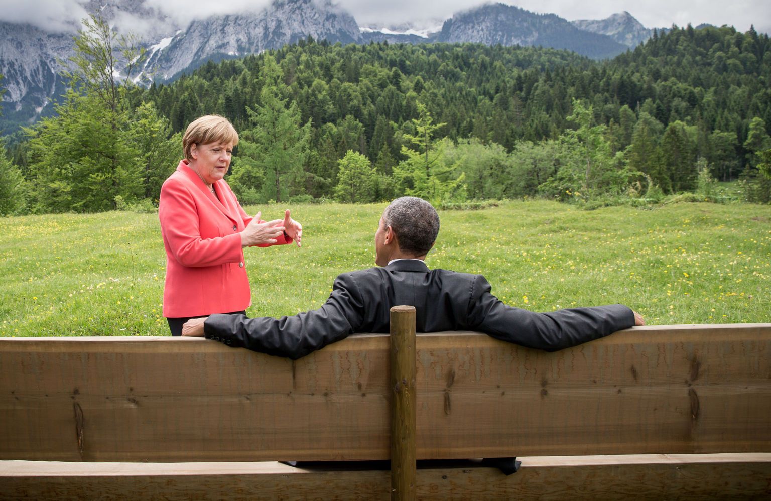 Saksa kantsler Angela Merkel ja USA president Barack Obama Baierimaal G7 kohtumisel.