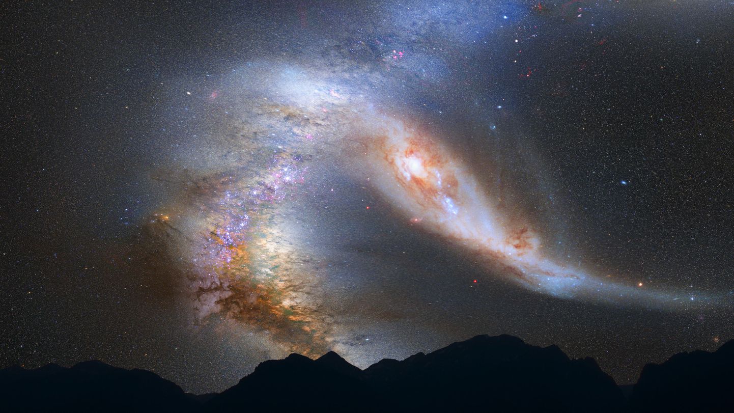 Arvutijoonis Linnutee ja Andromeda galaktikate lähenemisest