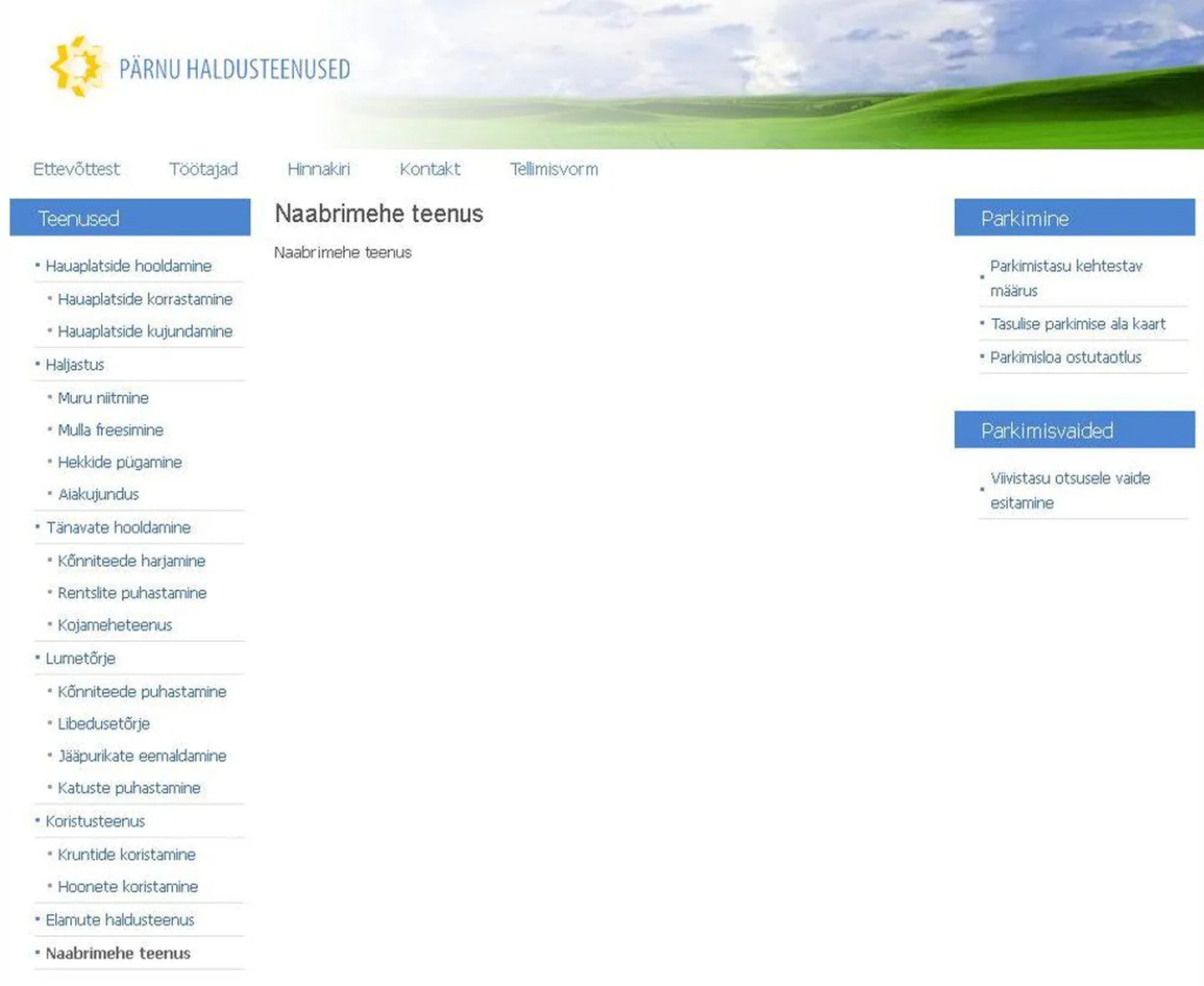 Fragment osaühingu Pärnu Haldusteenused kodulehest.