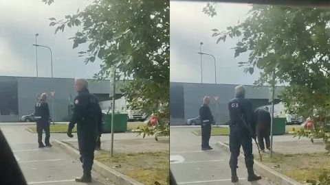 HUMOORIKAS VIDEO ⟩ Uus turvavarustus? Tallinnas filmiti kentsakat turvaoperatsiooni, kus G4Si töötaja valvas tülitekitajat puuoks käes