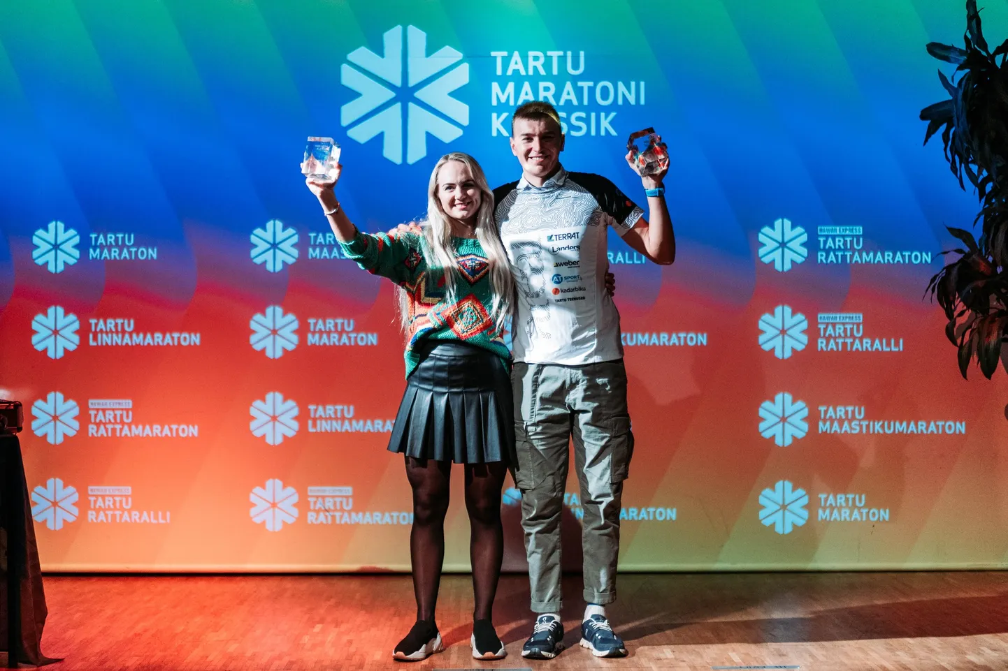 Tartu Maratoni Klassik 2023 võitjad Ann-Christine Allik ja Kristo Prangel.
