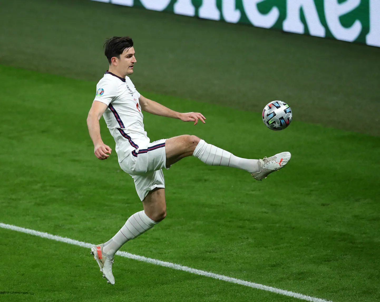 Inglise kaitsja Harry Maguire EMi finaalmängus 11. juulil Londonis Wembleyl. Itaalia alistas Inglismaa penaltitega 3:2