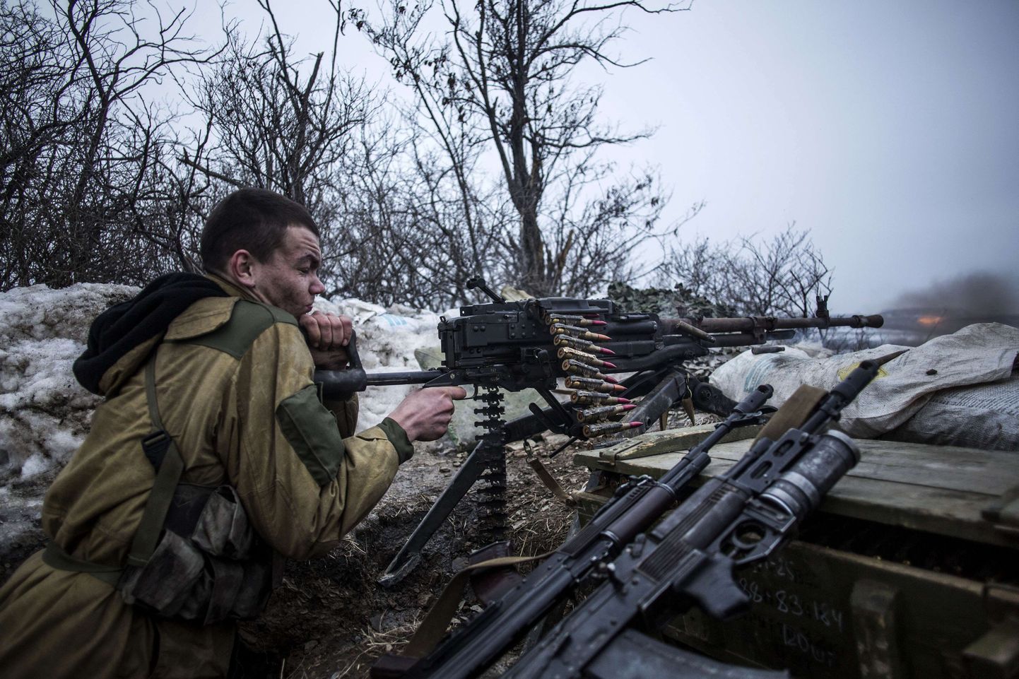 Terroristi oma positsioonil Debaltseve lähistel Ida-Ukrainas.