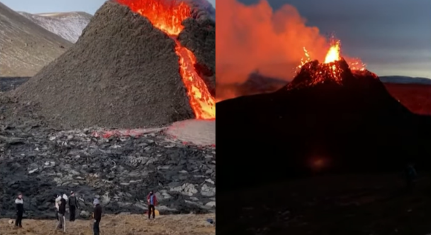 Islandi vulkaan. Kuvatõmmis videost. Elu24 kollaaž.