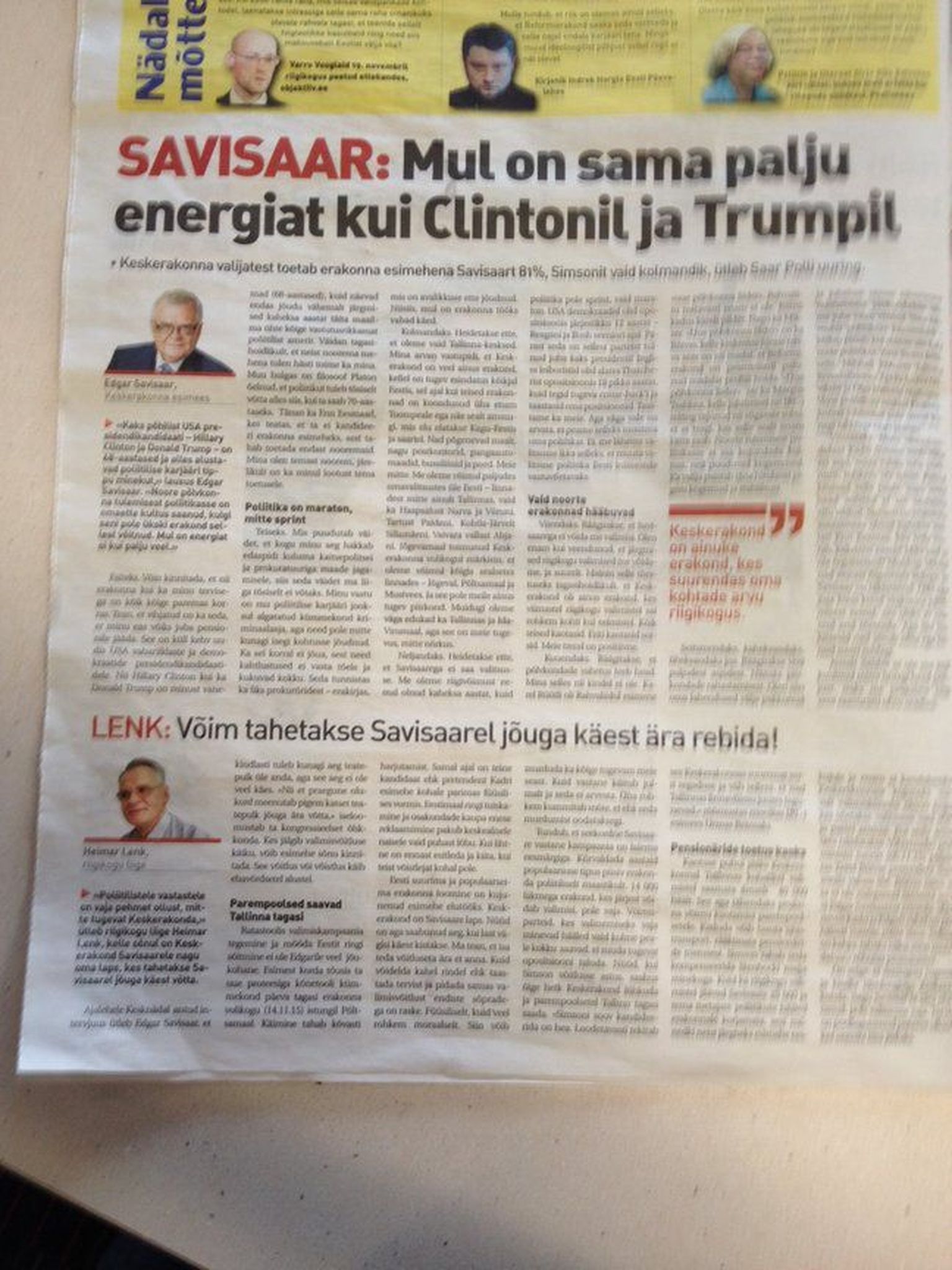 Linnavalitsuse ajaleht on täis ametist kõrvaldatud linnapea Edgar Savisaare kampaaniat eesolevateks Keskerakonna esimehe valimisteks.