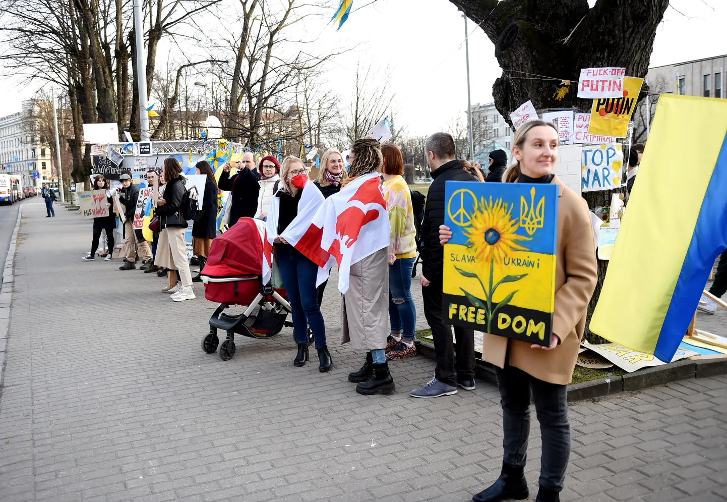 Organizācijas "Klubs "Māja" - Jaunatne vienotai Eiropai" vienības "Jaunie Eiropas Federālisti" organizētais protests pretī Krievijas vēstniecībai. Ilustratīvs attēls.