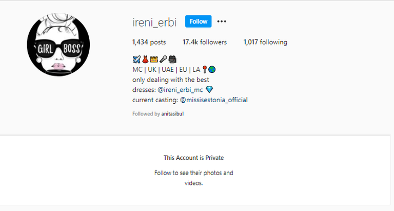 Ireni Erbile kuuluv Instagrami konto on privaatne, kuid näib, et järgmisele «Missis Estonia» võistlusele otsitakse kaunitare.
