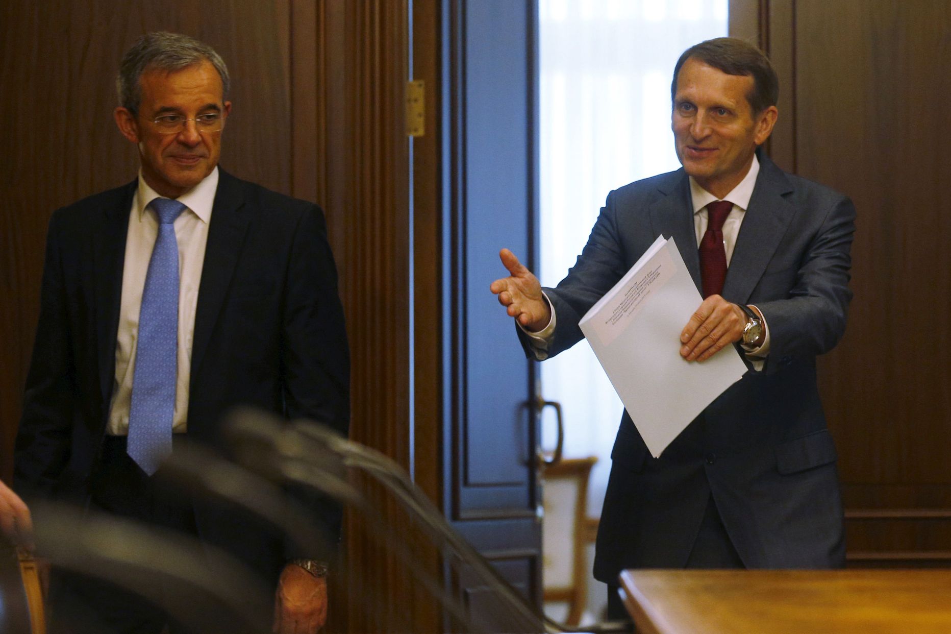 Prantsusmaa parlamendisaadik Thierry Mariani ning riigiduuma spiiker Sergei Narõškin eile Moskvas.