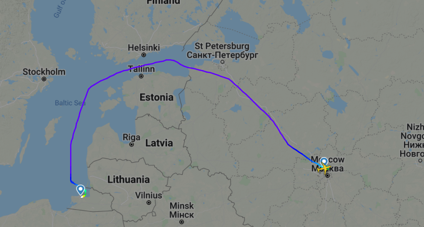 Moskva-Kaliningrad lennu uus marsruut.