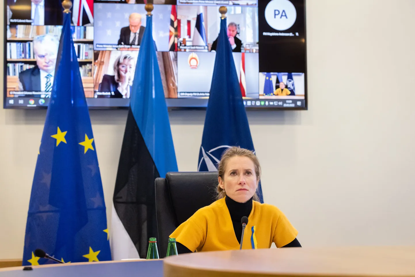 Kaja Kallas osalemas video vahendusel NATO tippkohtumisel.