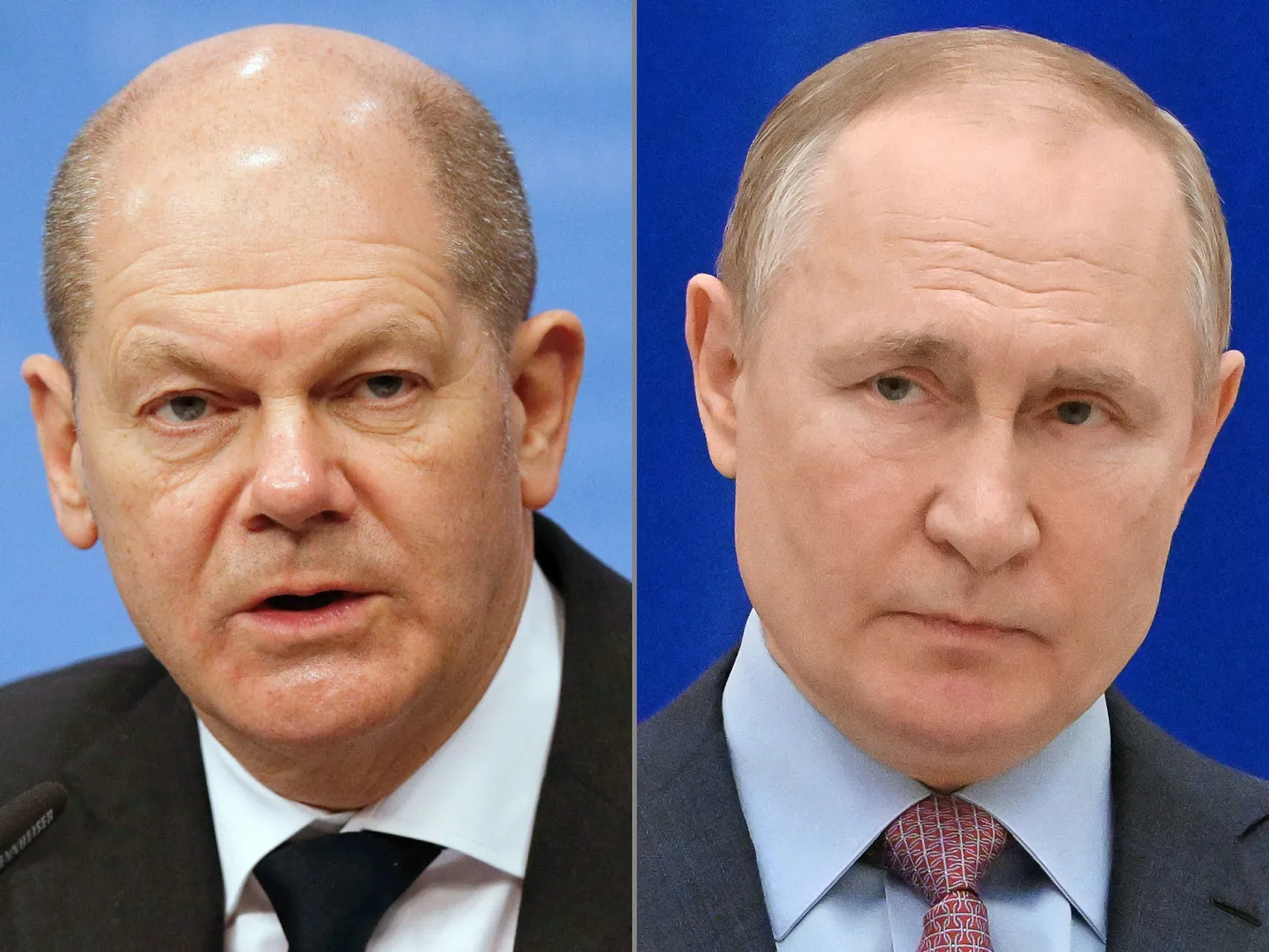 Канцлер ФРГ Олаф Шольц и российский диктатор Владимир Путин