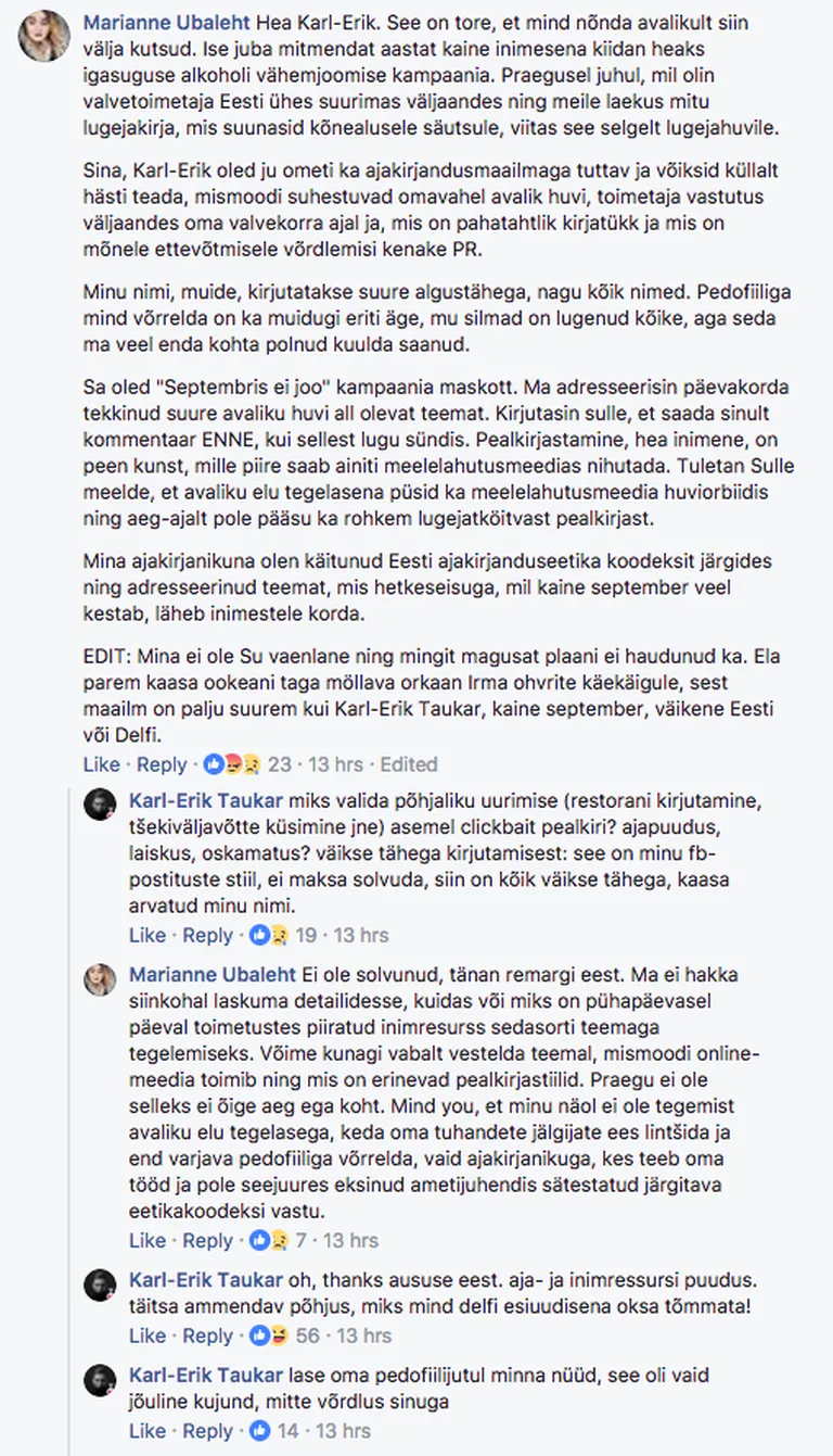 Karl-Erik Taukari ja Marianne Ubalehe kommentaarid