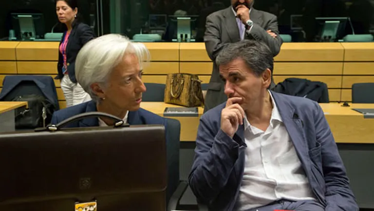 Starptautiskā valūtas fonda izpilddirektore Kristīne Lagarda, Grieķijas finanšu ministrs Eiklīds Cakalots 