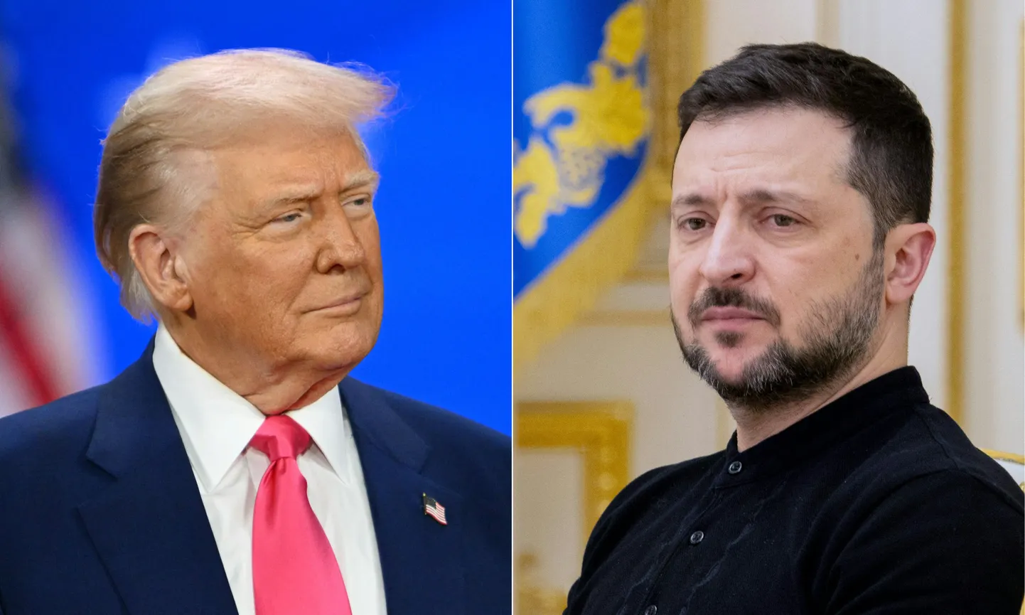 USA president Donald Trump ja Ukraina president Volodõmõr Zelenskõi. (Photo by Alex WROBLEWSKI and Tetiana DZHAFAROVA / AFP)