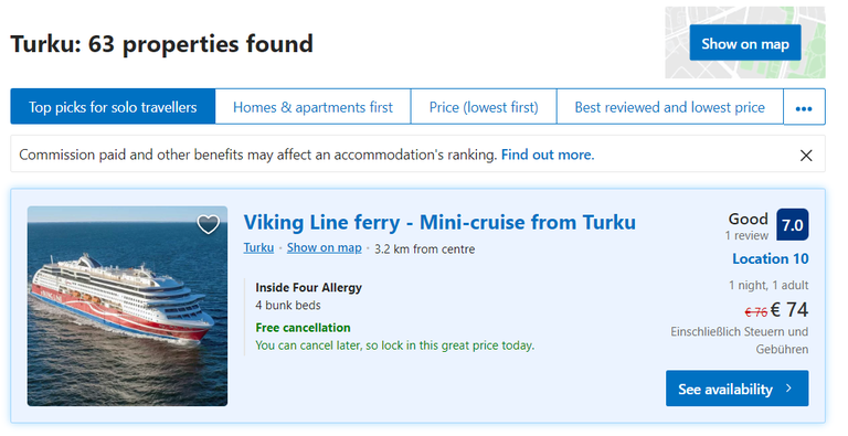Turus on Viking Line hinnad vähem konkurentsivõimelised.