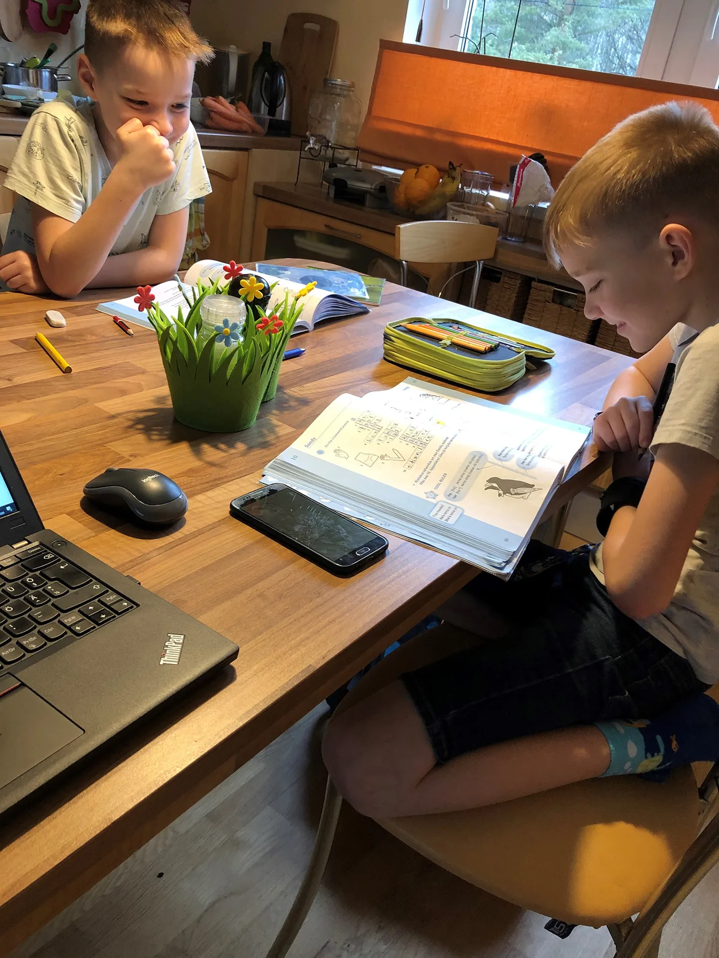 Paide gümnaasiumi korraldusjuhi Margit Udami kodus alustavad nooremad, kaksikutest  pojad koduõppega juba siis, kui teised pereliikmed alles magavad.