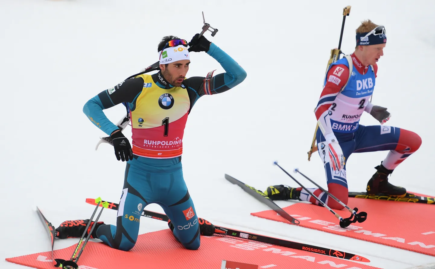 Martin Fourcade (vasakul) ja Johannes Thingnes Bø.