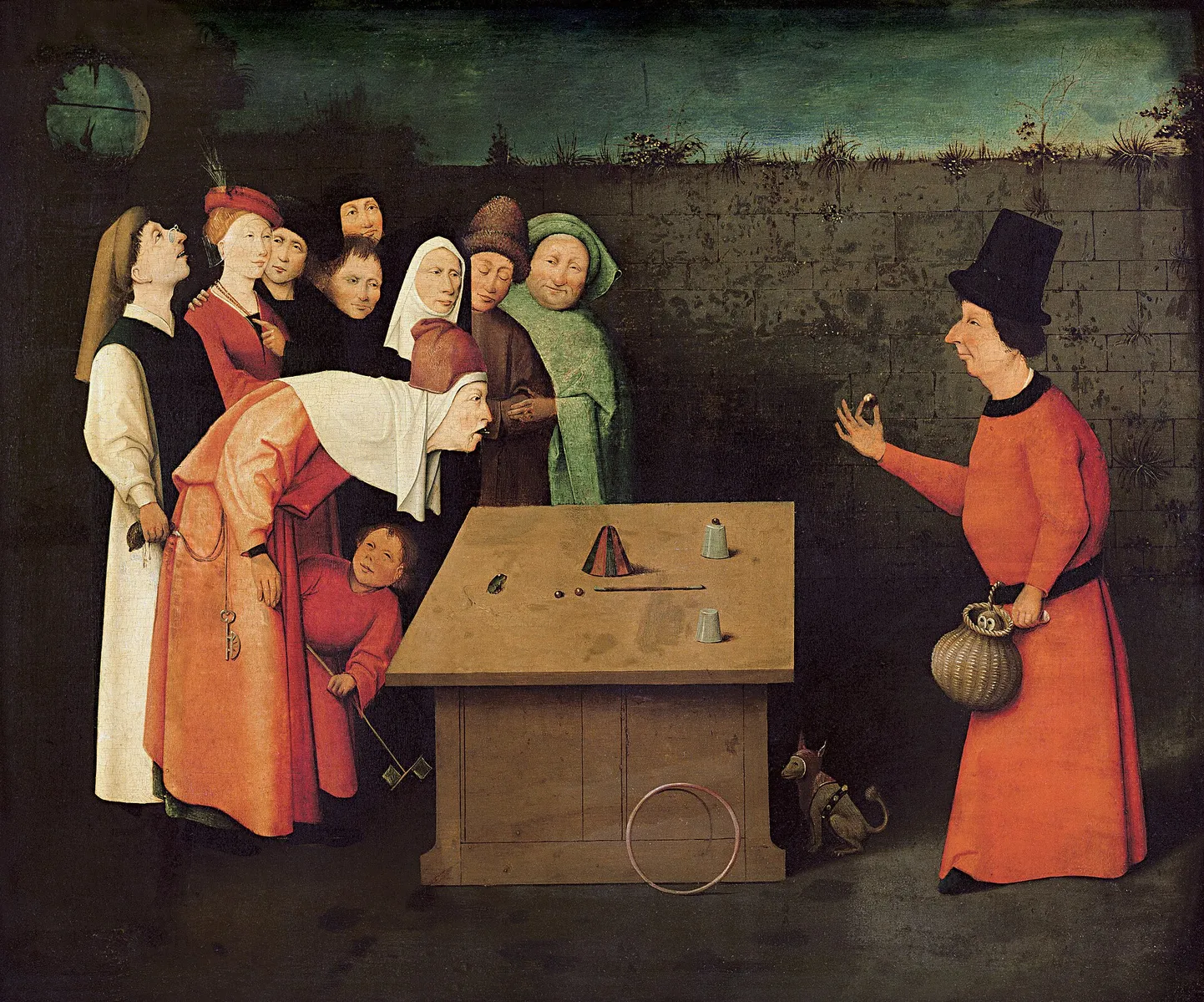 Bosch maalis oma «Võluri» 1475–1480 aastate paiku.  Pange tähele, et vasakpoolses ääres olev inimene varastab pingsalt mängu vaatava tegelase rahakoti. Tehisarulegi pole tüssamises midagi inimlikku võõras.