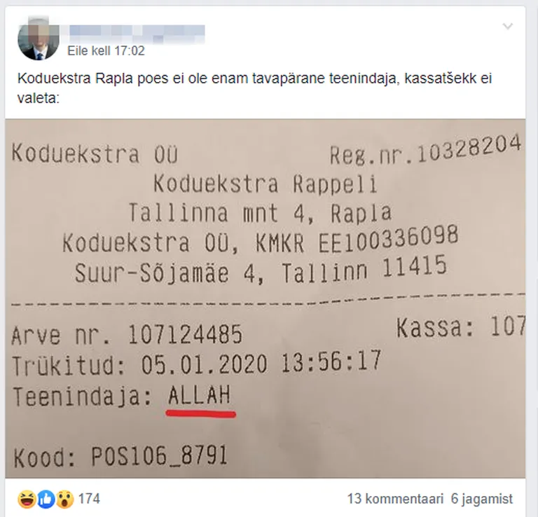 Rapla Koduekstras teenindab ostlejaid Allah.