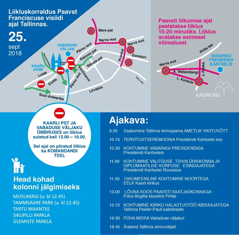 Liikluskorraldus paavsti visiidi ajal