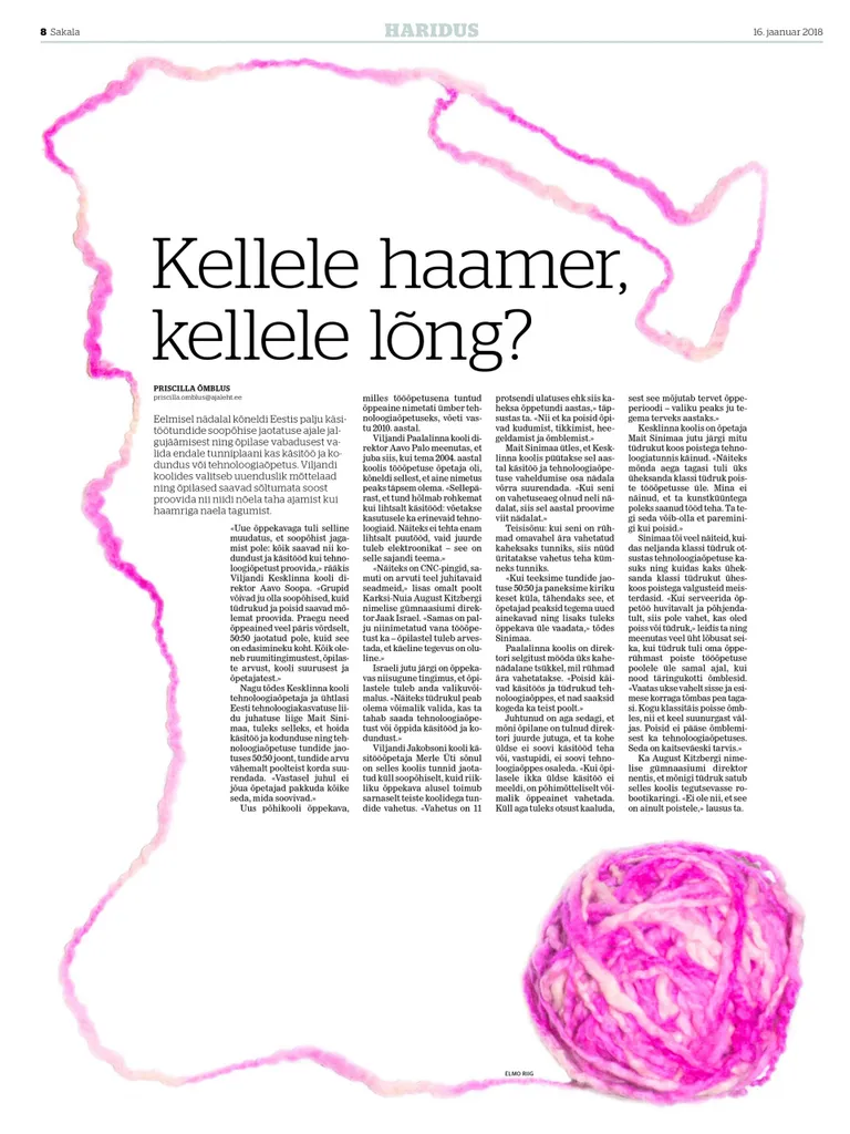 Kohalike lehtede olemuslugude kategoorias jõudis nominentide hulka 16. jaanuaril Sakalas ilmunud lehekülg, mille autorid on Katri Henga, Elmo Riig, Priscilla Õmblus ja Hans Väre.