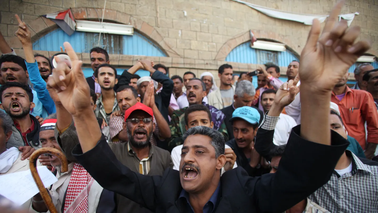 Šiiade mässulise Huthi liikumise vastane meeleavaldus Jeemenis Taizi linnas.
