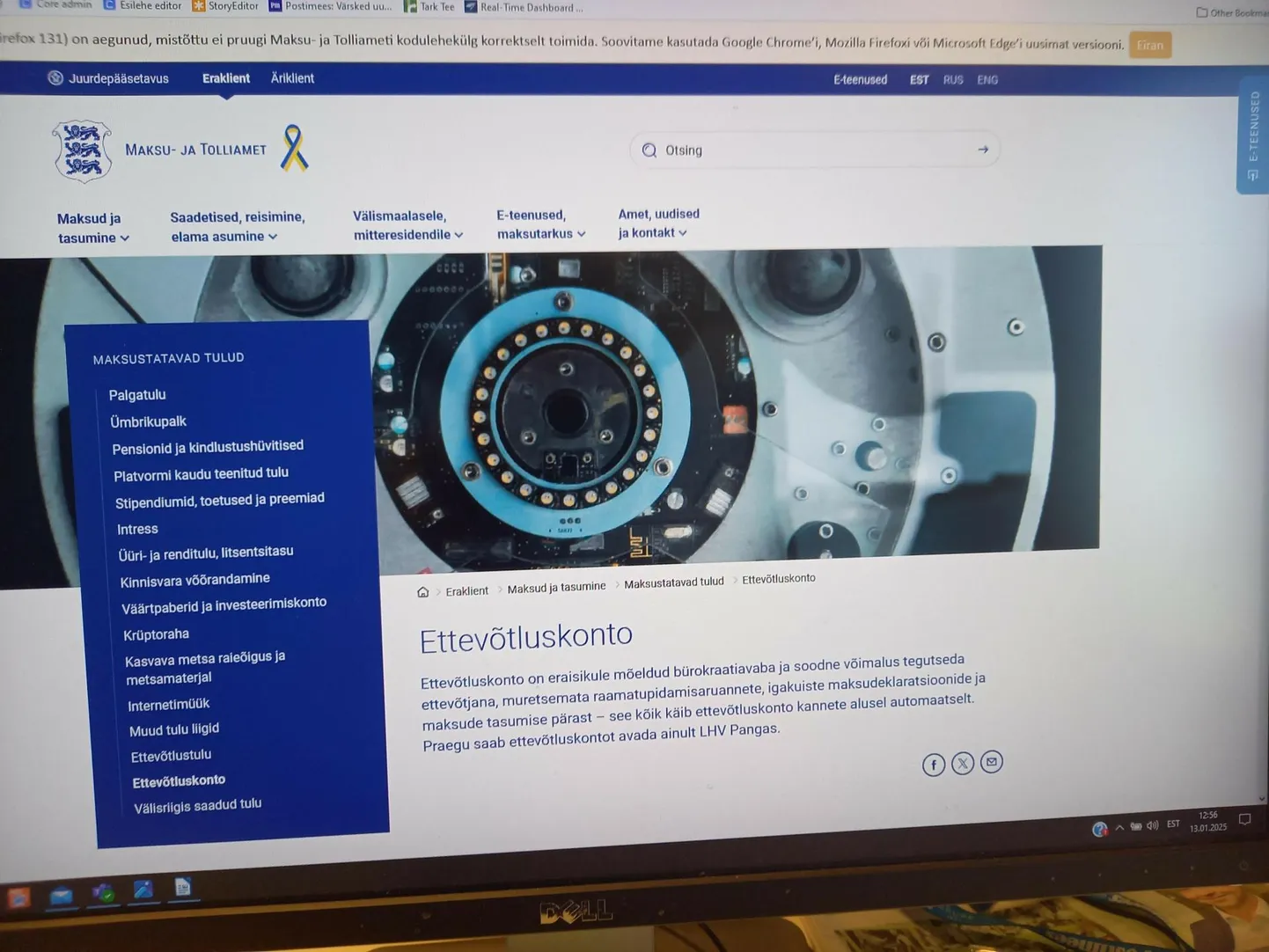 Ettevõtluskonto saab luua maksu- ja tolliameti kodulehel.