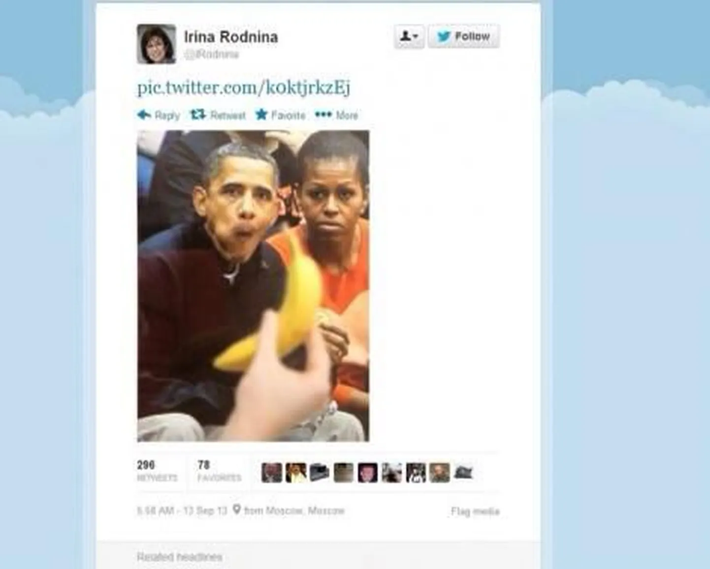 ABC reporter Terry Moran postitas uuesti Twitterisse pildi USA presidendist Barack Obamast, mille eelmisel aastal postitas Twitterisse Venemaa iluuisulegend Irina Rodnina.