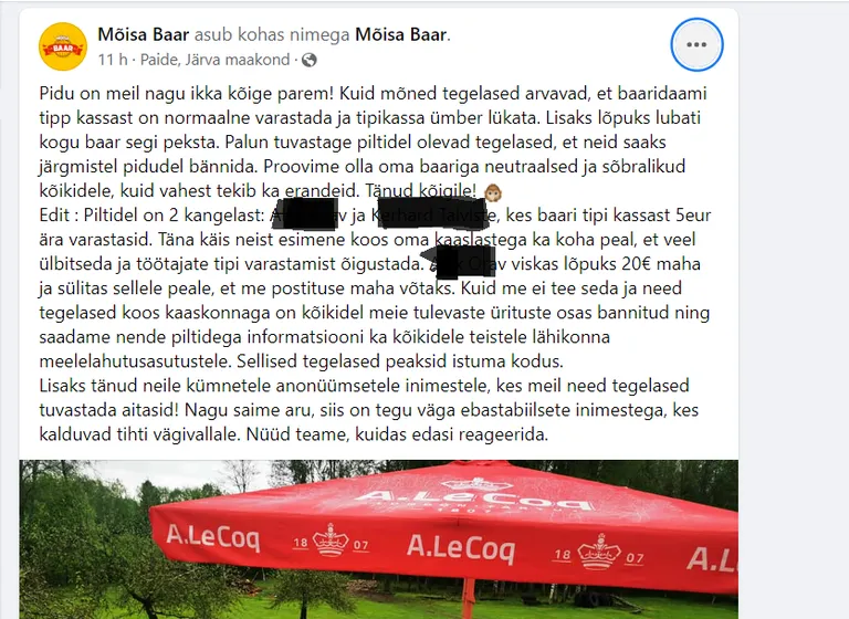 Mõisa baari postitus.