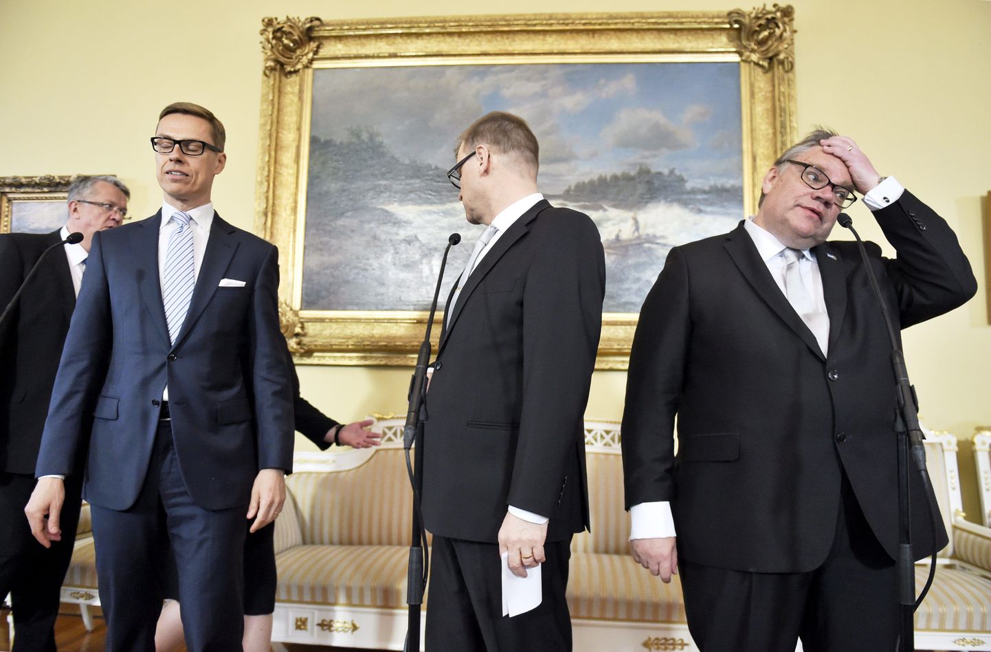 Vasakult: Soome uus rahandusminister Alexander Stubb, peaminister Juha Sipilä, välisminister Timo Soini.