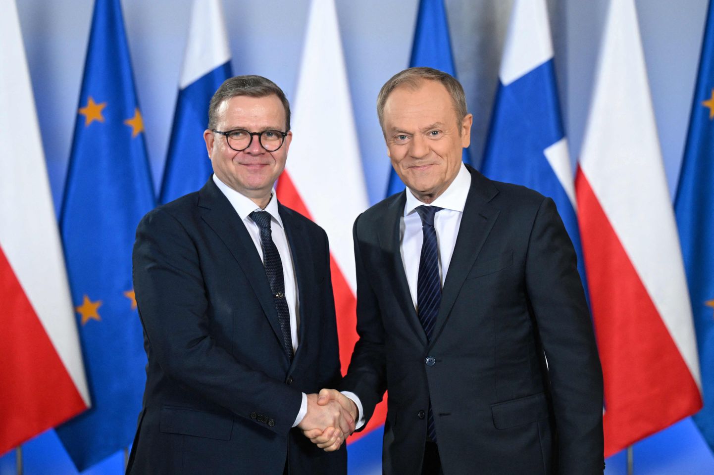 Polijas premjers Donalds Tusks un Somijas valdības vadītājs Peteri Orpo
