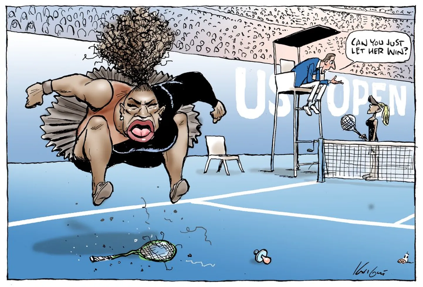 Mark Knighti karikatuur US Openi finaalist.