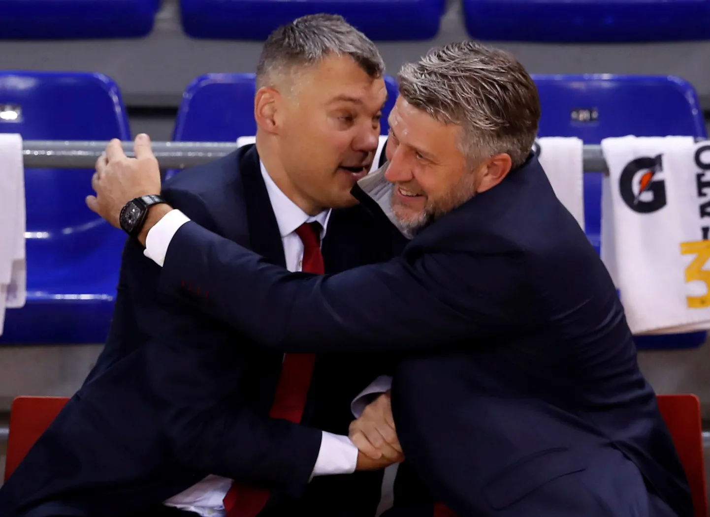 Sarunas Jasikevicius (vasakul) vedas Barcelona teist hooaega järjest Euroliiga põhiturniiri võitjaks.