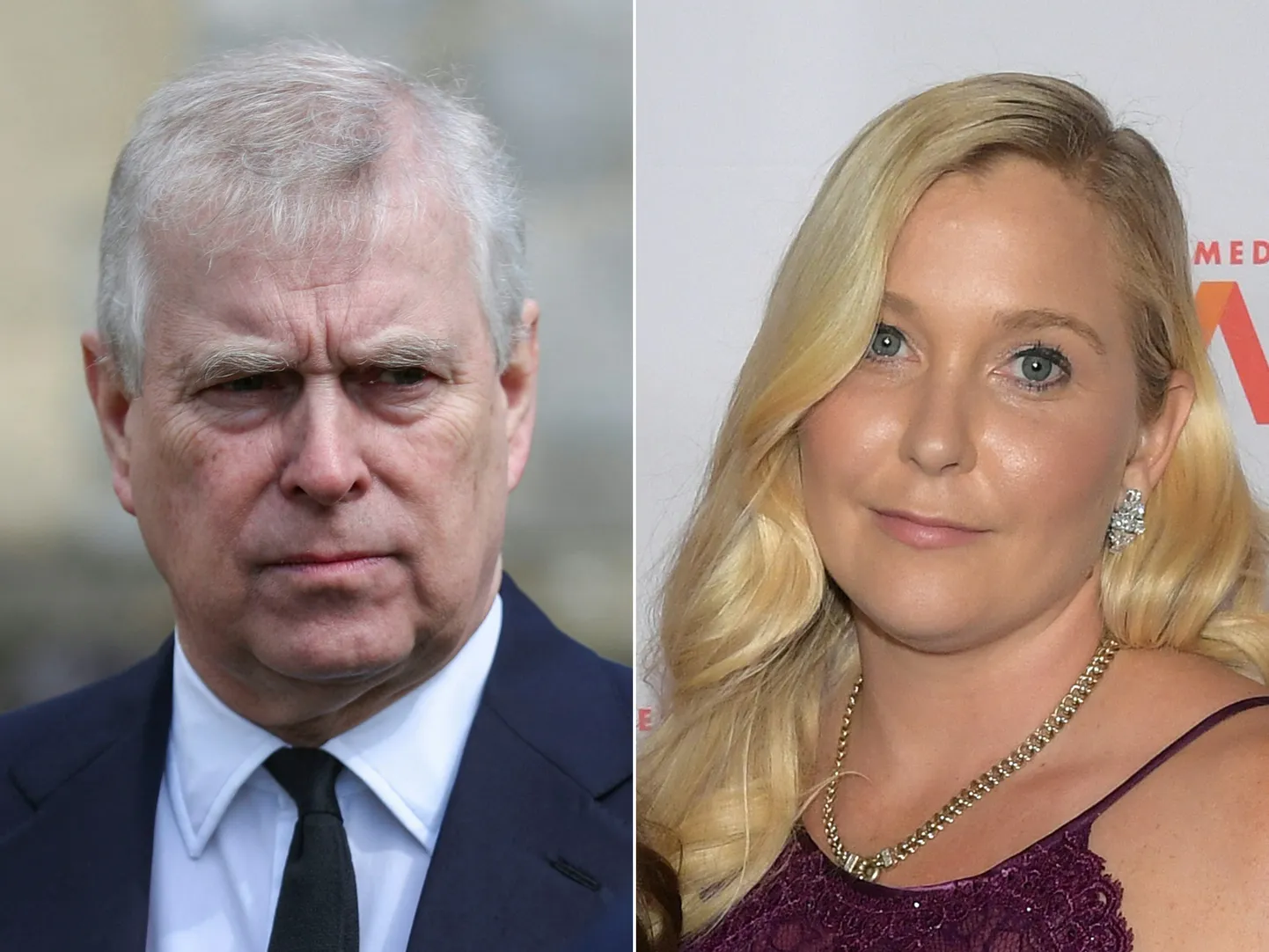 2022. aastal loodud piltide kombinatsioon Yorki hertsog Prints Andrew'st (11.04.2021) ja Virginia Giuffrest (22.10.2019).