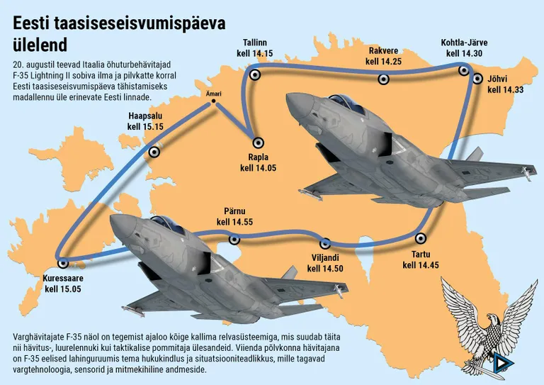 F-35 hävitajate lend ümber Eesti.