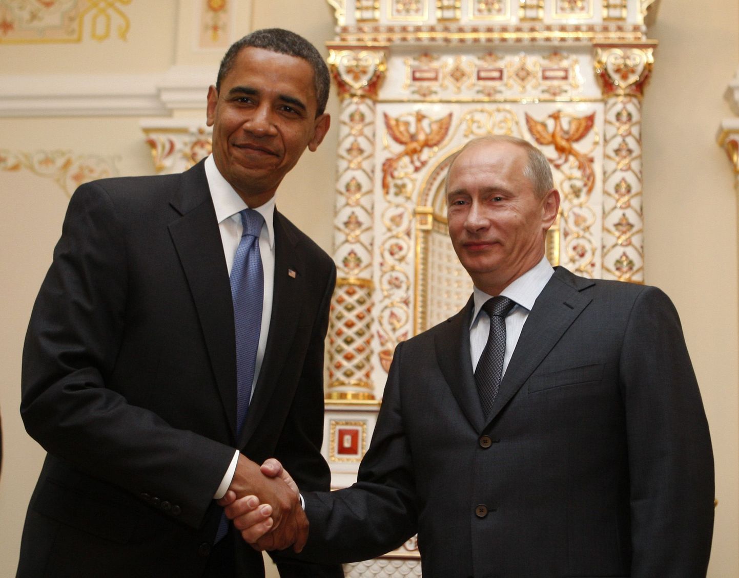 Барак Обама и Владимир Путин в 2009 году в Москве.