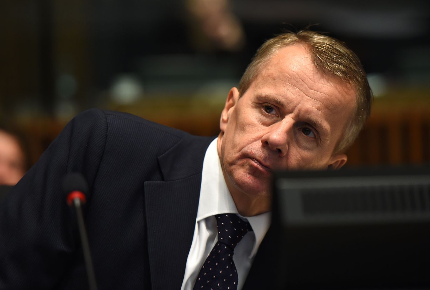 Estonia's Finance Minister Jurgen Ligi attends an Ecofin economic and financial affairs meeting at the EU headquarters at the Kirchberg Conference Centre in Luxembourg, on October 14, 2014. AFP PHOTO/Emmanuel Dunand.