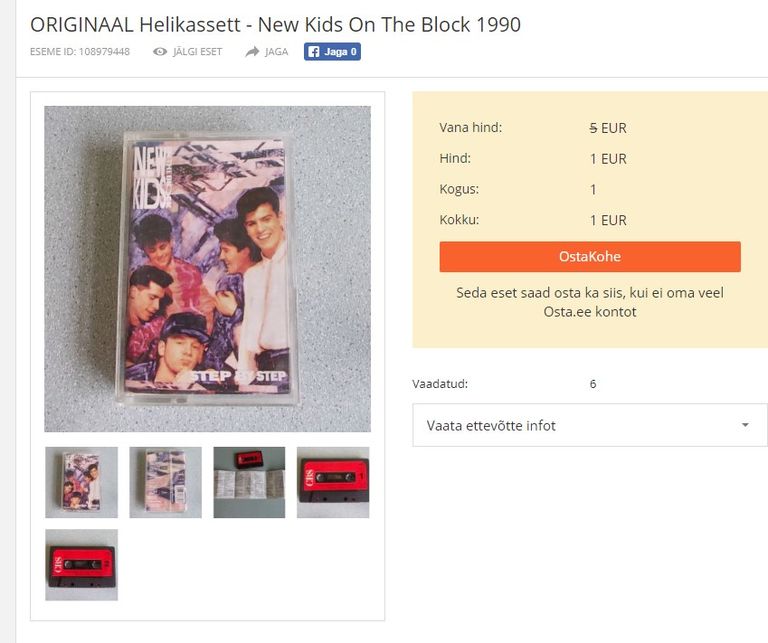  Ülipoulaarse USA 90ndate poistebändi New Kids on the Block kassett oskjonil