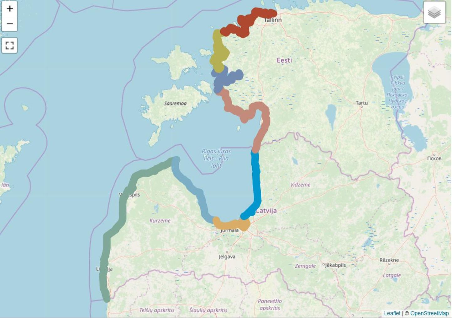 Ranniku matkarada läbib ligikaudu 1200 kilomeetrit Läti ja Eesti rannikut, sealseid linnu ja kalurikülasid.