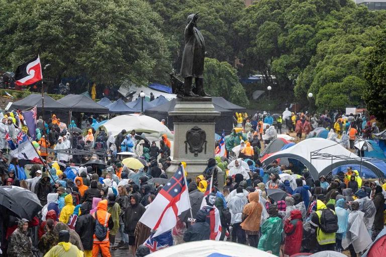 Koroonapiirangute ja kohustusliku vaktsineerimise vastane protest Uus-Meremaal Wellingtonis. Foto on tehtud 15. veebruaril.