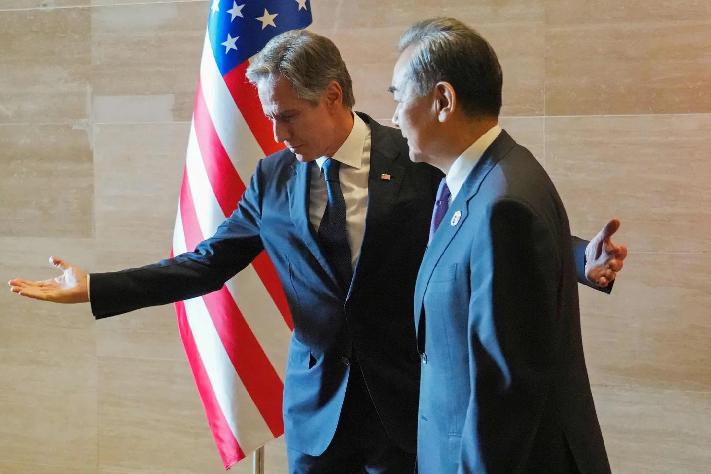 USA välisminister Antony Blinken ja Hiina välisminister Wang Yi Laoses. 27. juuli 2024.