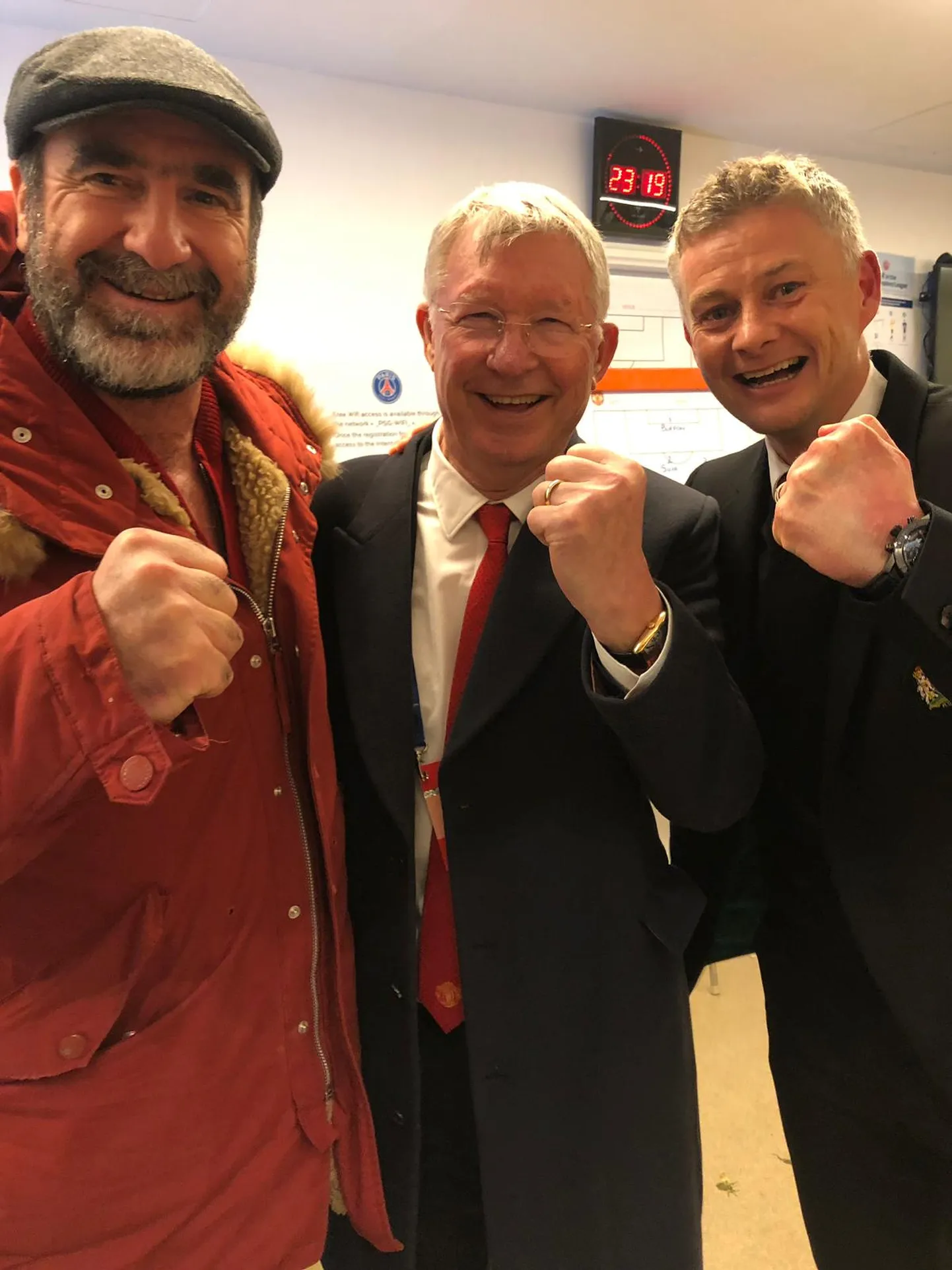 Eric Cantona, Ole Gunnar Solskjær ja Alex Ferguson.