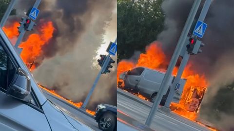 VIDEOD ⟩ Pääskülas lahvatas kaubik keset teed leekidesse