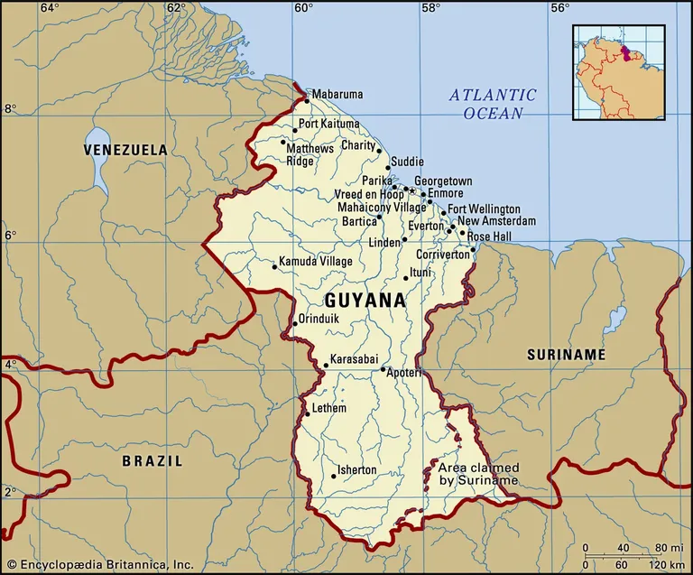 214 970 km² pindalaga Guyana on Lõuna-Ameerika mandriosas Uruguay ja Suriname kõrval üks kolme pindalalt väikseima suveräänse riigi seas. Elanikke on seal 2020. aasta seisuga 782 774.