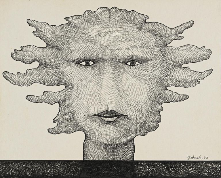 Юри Аррак. «Лицо». 1972. Тушь. Коллекция Маргуса Пунаба.