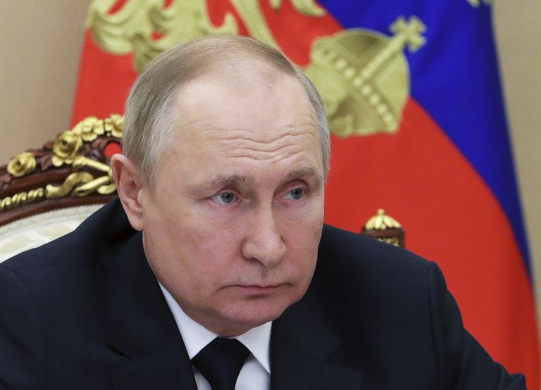 Venemaa president Vladimir Putin 10. märtsil 2022 Moskvas Kremlis videokohtumisel valitsusliikmetega